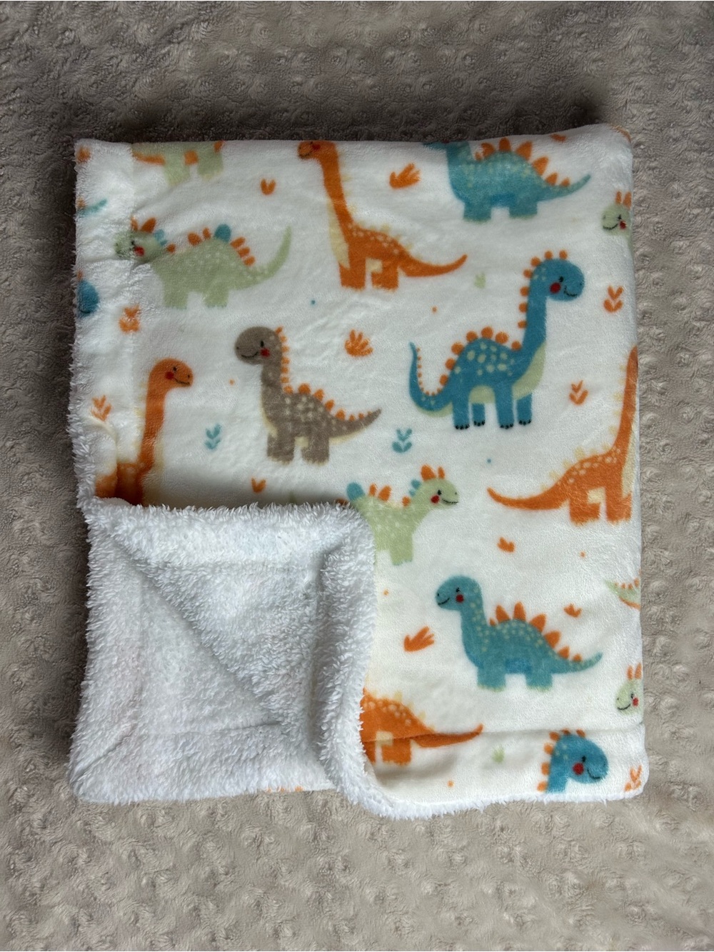 Oobles Dinosaurs Baby Blanket White Orange Blue Green Sherpa Dino Danbar